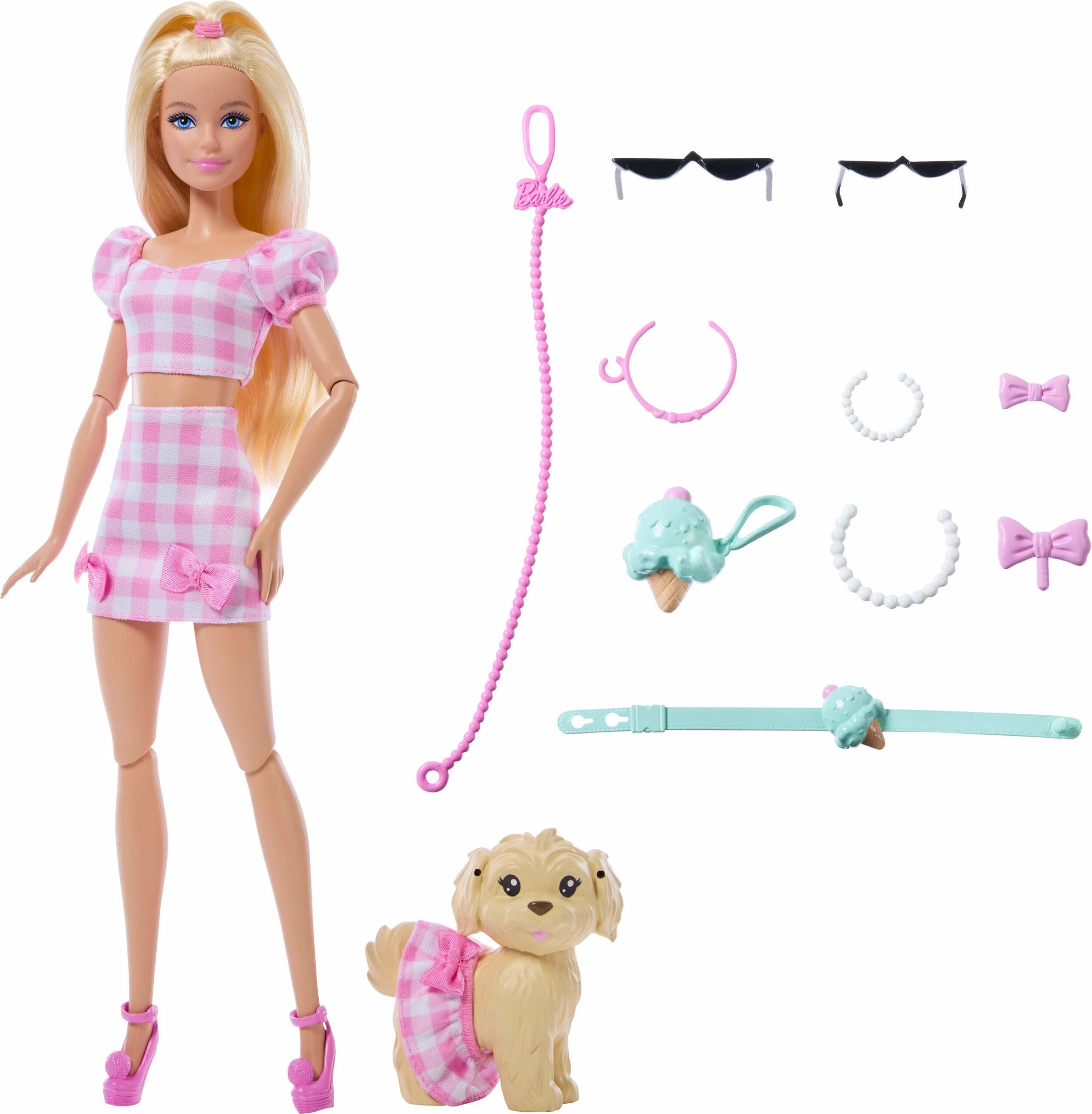 Kukull Barbie Mattel Twinning Looks JFP36, set me qen, veshje matching me karro, rozë
