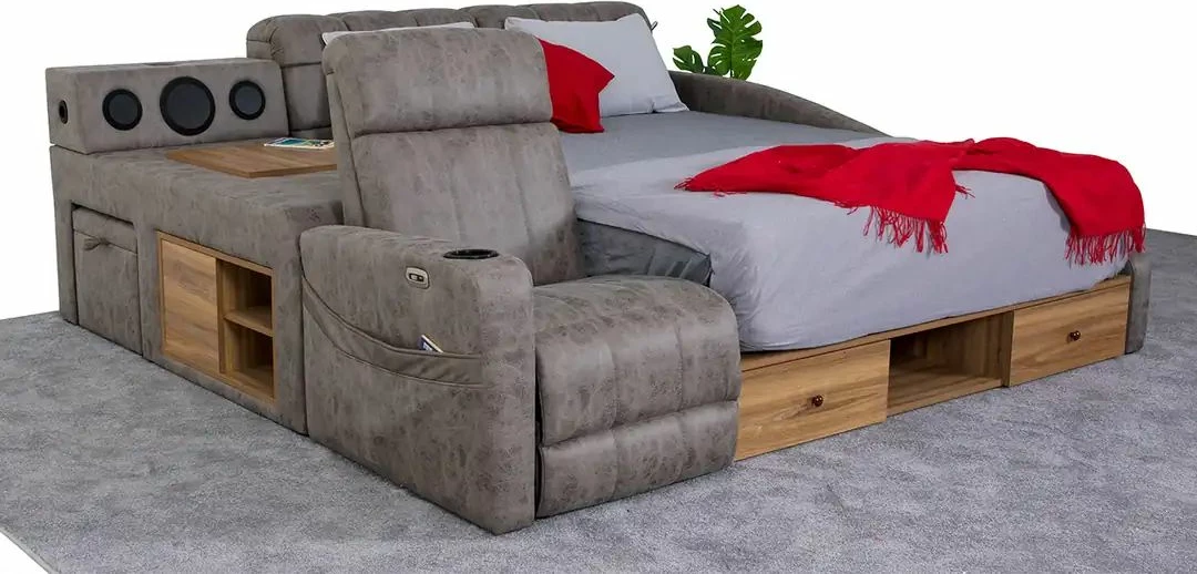 Krevat dopio me funksion masazhi, USB, audio, ngjyrë kafe, Skye Decor Whesley Smart