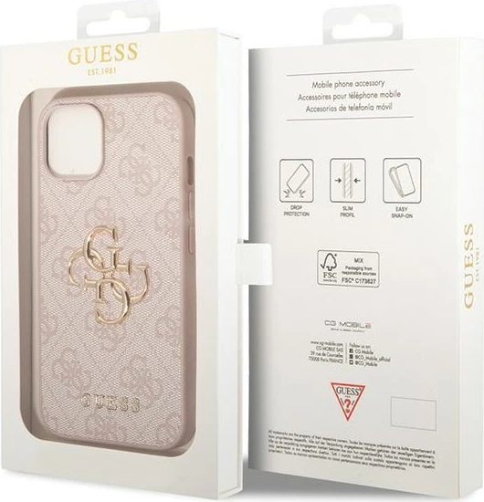 Mbështjellës Guess 4G Big Metal Logo për iPhone 15, Rozë