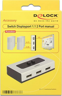 Switch DisplayPort DeLOCK 87668, 2 në 1, 2560x1440, zi/hiri
