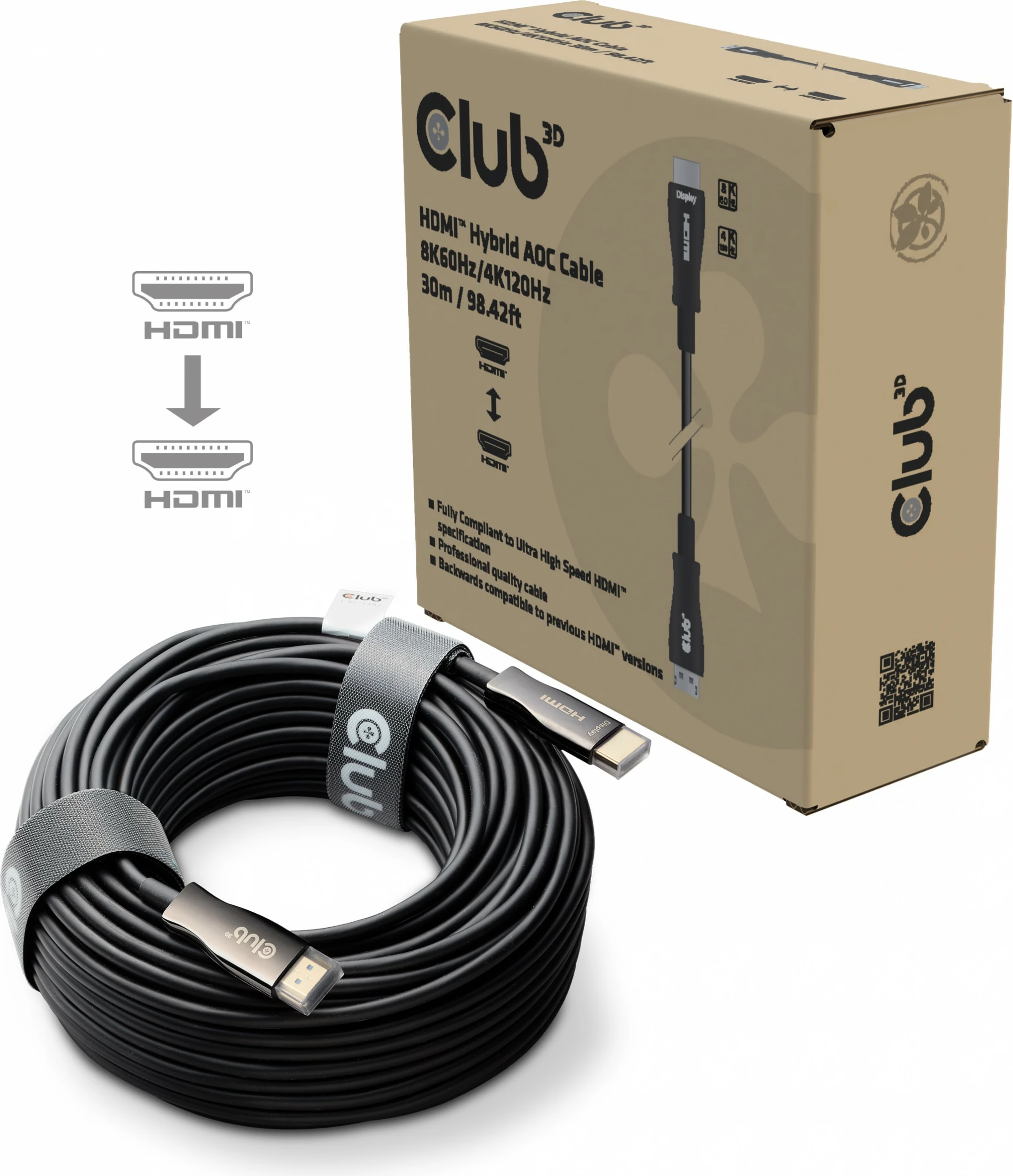 Kabllo HDMI Club3D 2.1, 30m, 8K60Hz, Type A, e zezë