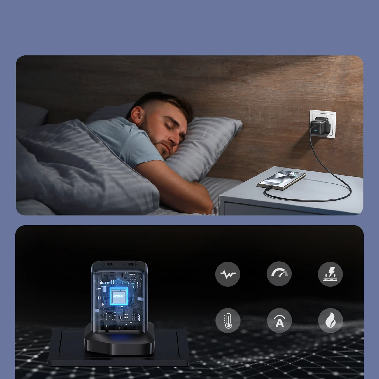 Karikues muri Joyroom JR-TCG17, 45W, 2x USB-C, pa kabllo, i zi, prizë UK