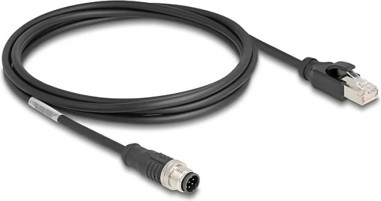 Kabllo Ethernet industriale DeLOCK M12 A-coded 8-pin në RJ45, Cat5e, 2 m, S/FTP, e zezë