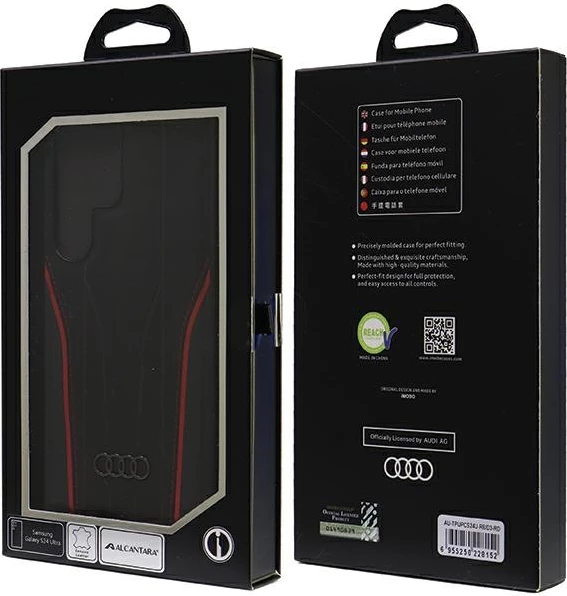 Mbështjellës Audi Genuine Leather MagSafe për Samsung Galaxy S24 Ultra, lëkurë natyrale/TPU, zi-kuqe