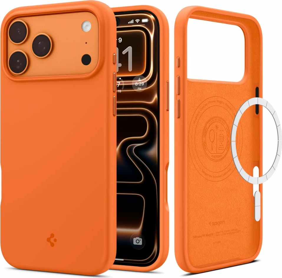 Mbështjellës Spigen Silicone Fit Mag për iPhone 17 Pro Max, MagSafe, silikon, Portokalli (Cosmic Orange), 1 copë