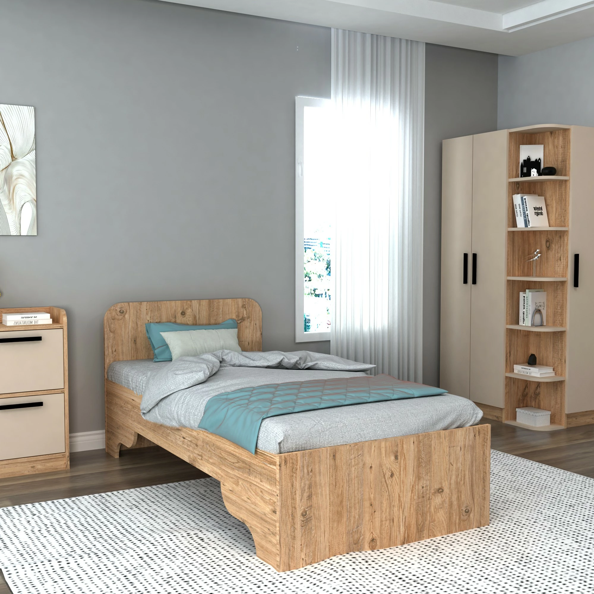 Kornizë krevati teke Hanah Home, ngjyrë lis Atlantik, bezhë