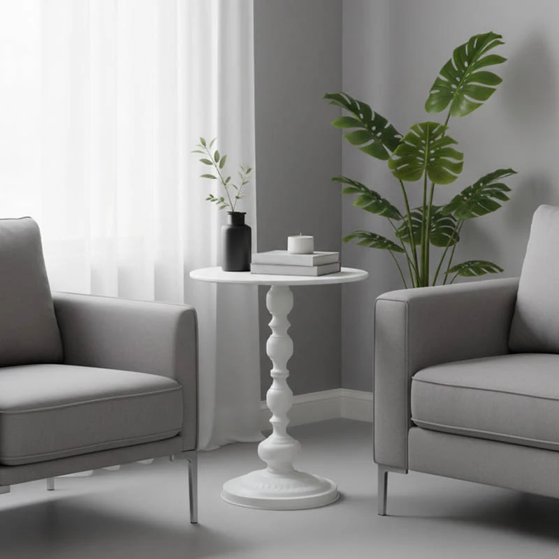 Tavolinë anësore metalike, ngjyrë krem, Anesor, D40x52cm