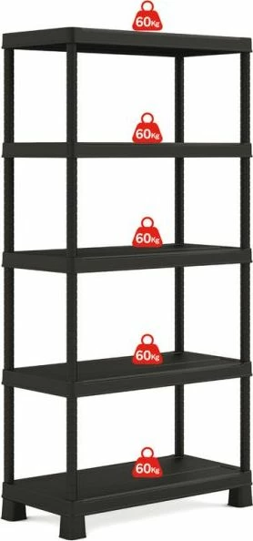 Raft plastik Keter Plus TRIBAC 90/5 CRV240621, 5 kate, 90 x 45 x 182 cm, i zi, 1 copë