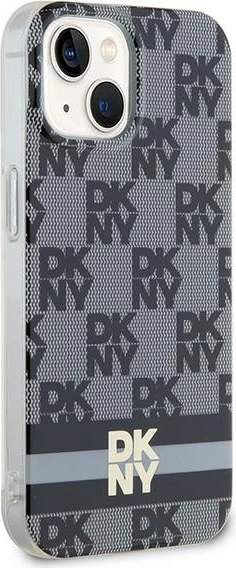 Mbështjellës DKNY IML Checkered Mono Pattern & Printed Stripes MagSafe për iPhone 15/14/13, i zi