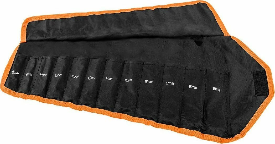 Set çelësa me kriket NEO 09-345 8-19 mm, 12 copë, me çantë rrotulluese, zezë/portokalli