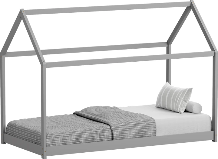 Krevat fëmijësh Nino Montessori, dru pishe, ngjyrë gri, 90x190cm