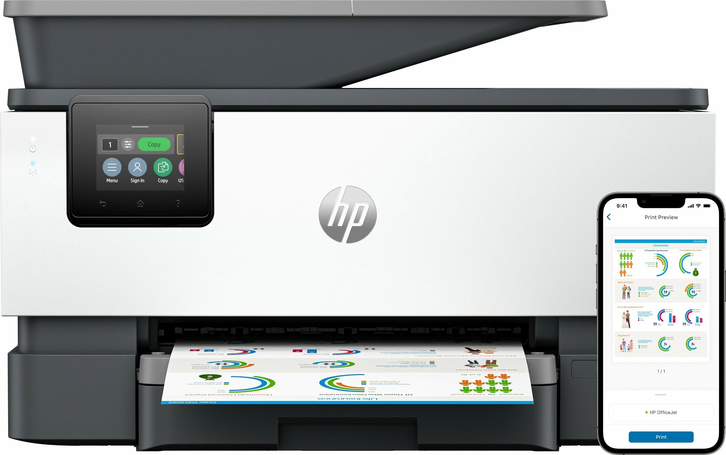 Printer multifunksional inkjet HP OfficeJet Pro 9125e (403X5B), A4, Wi‑Fi/Ethernet/USB, duplex print/scan, ADF, 512 MB, bardhë/gri