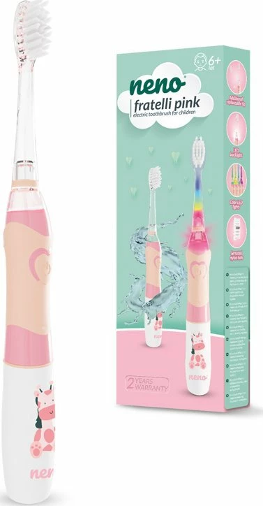 Furçë dhëmbësh elektrike Neno Fratelli për fëmijë 6+, 1 mod Delicate, 24000 lëvizje/min, IPX7, rozë, 1 kokë