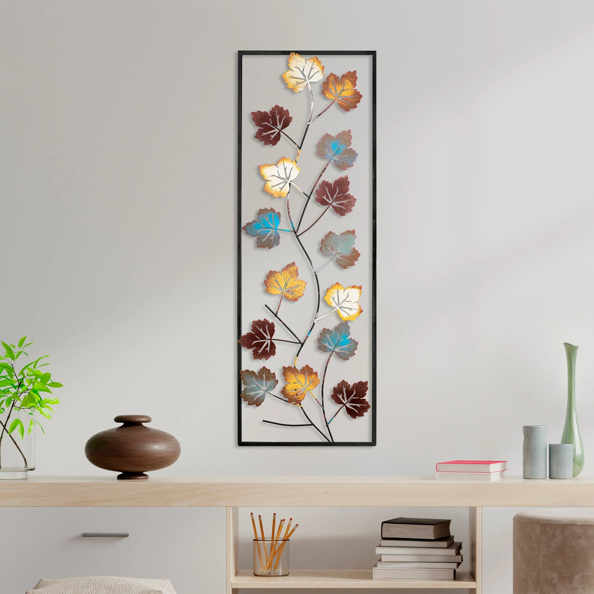 Aksesor dekorativ metalik për mur, Wallity, Platane, shumëngjyrësh, 32x90cm