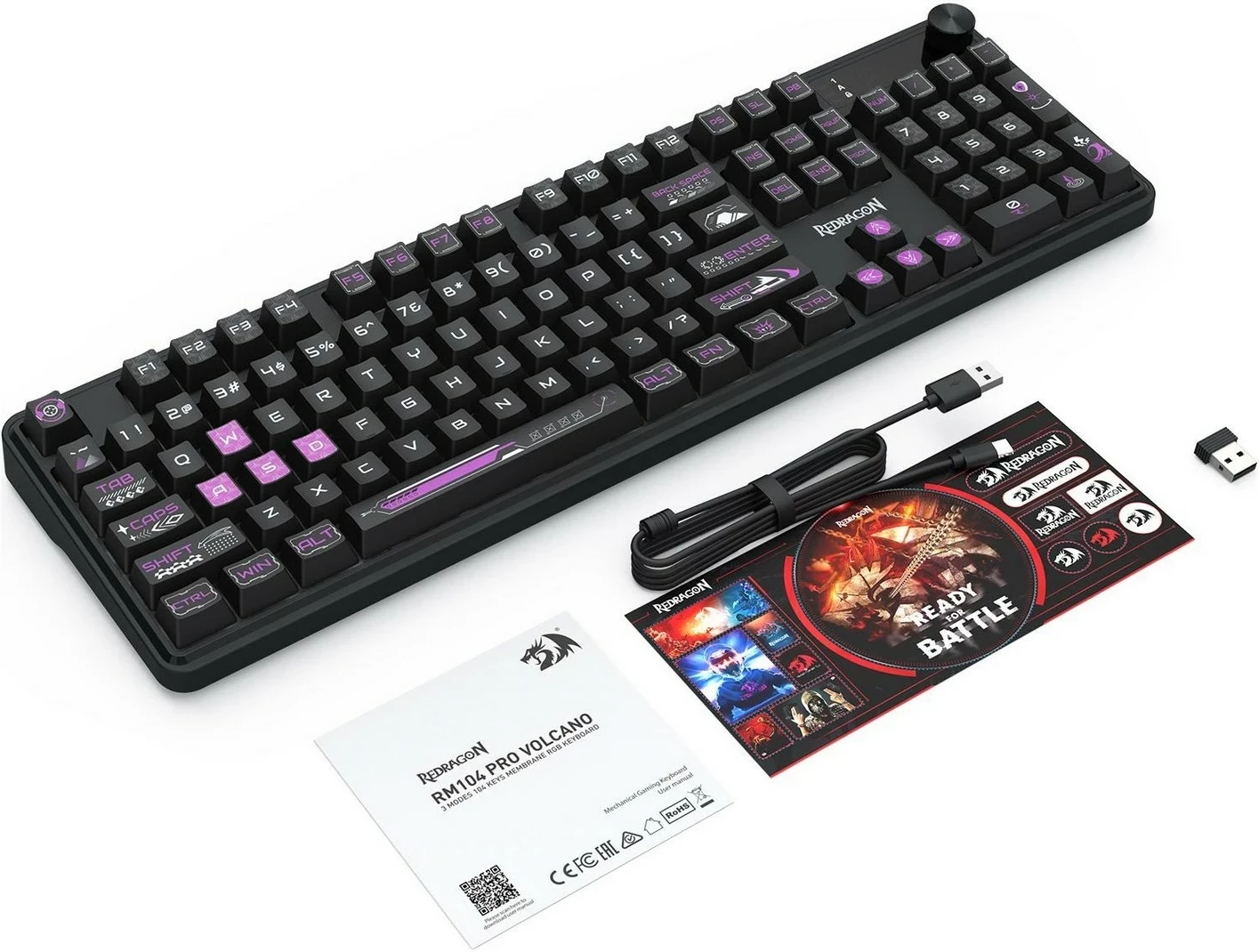Tastierë gaming Redragon Volcano K526BP-PRO, RGB, wireless/wired, black