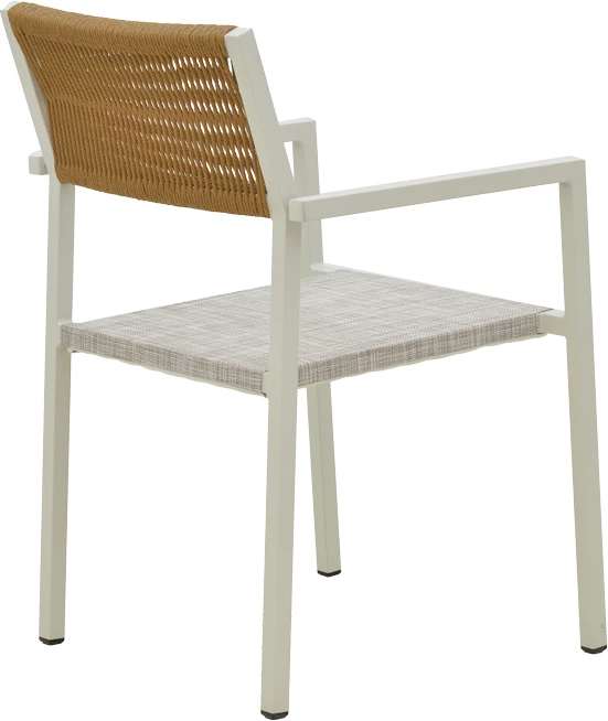 Set tavoline me dy karrige Savor-Kliton, alumin i bardhë dhe ratan natyral, 80x80x74cm