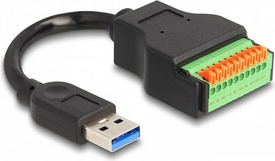 Kabllo adapter DeLOCK USB 3.2 Gen 1 USB-A në bllok terminal 10-pin, 15 cm, 5 Gbit/s, zi/jeshile