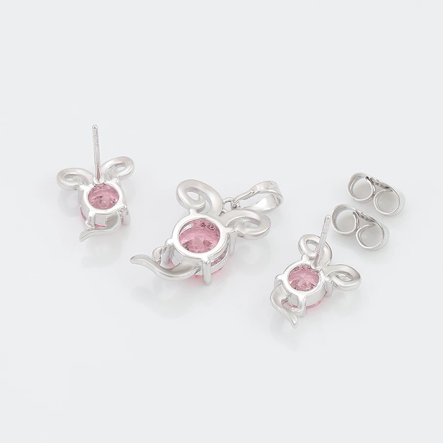 Set - vathë dhe varëse të flakëruara në argjend V2FAR, argjendtë/rozë