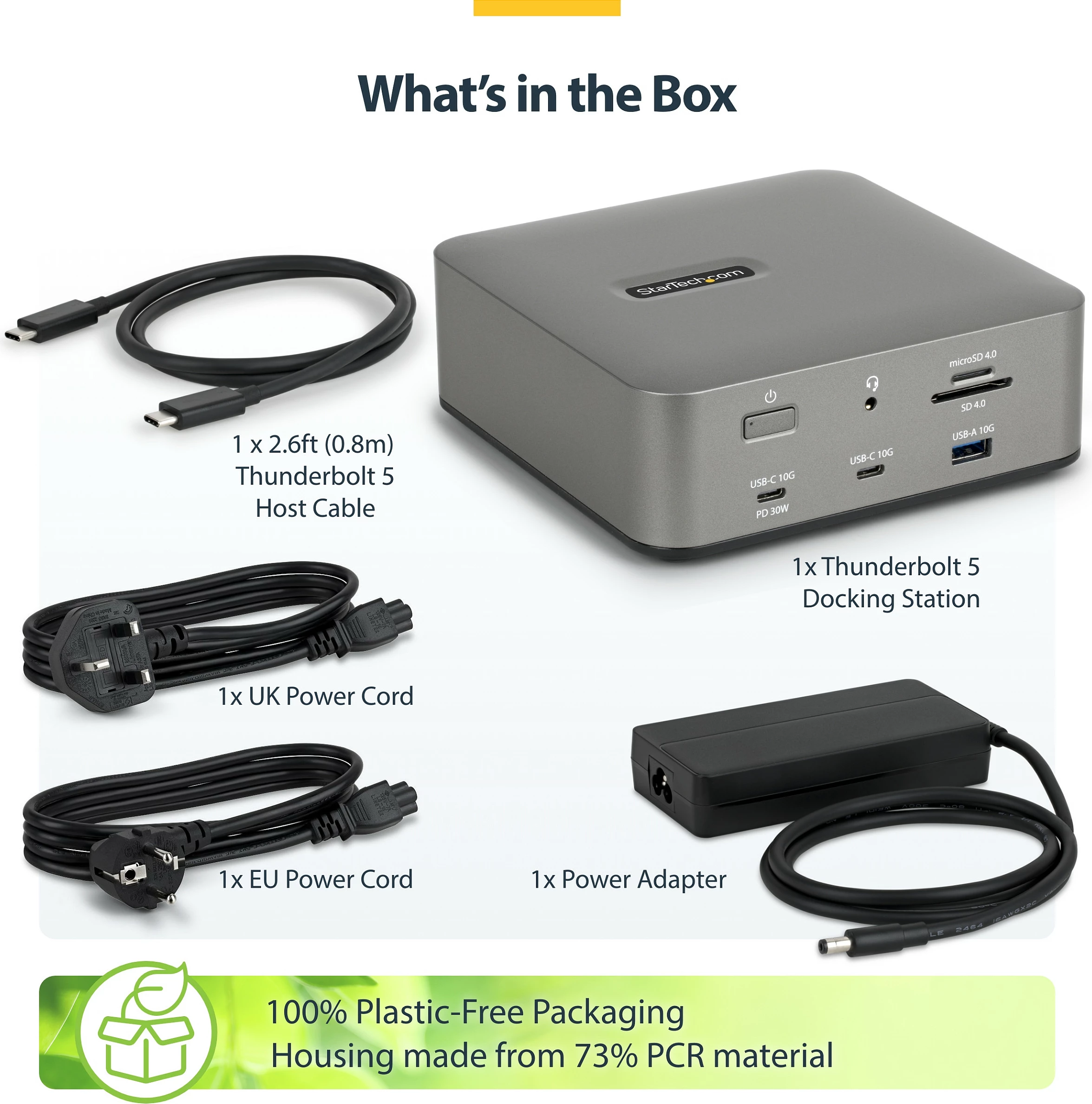 Docking station StarTech Thunderbolt 5, DP/HDMI, triple 4K 144Hz, karikim 140W, 2.5G Ethernet, gri