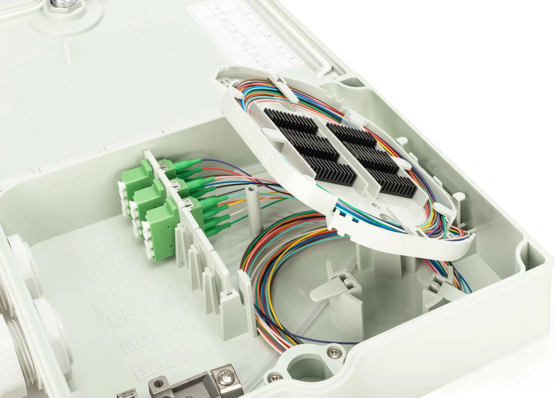 Kutia shpërndarëse fibër optike Digitus FTTH/FTTB, 12 fibra, LC/APC, e bardhë