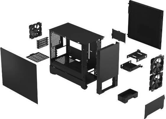 Kasë Fractal Design Pop Mini Silent Solid FD-C-POS1M-01, Mini Tower Micro-ATX/Mini-ITX, 3x120mm ventilatorë, pa dritare, e zezë
