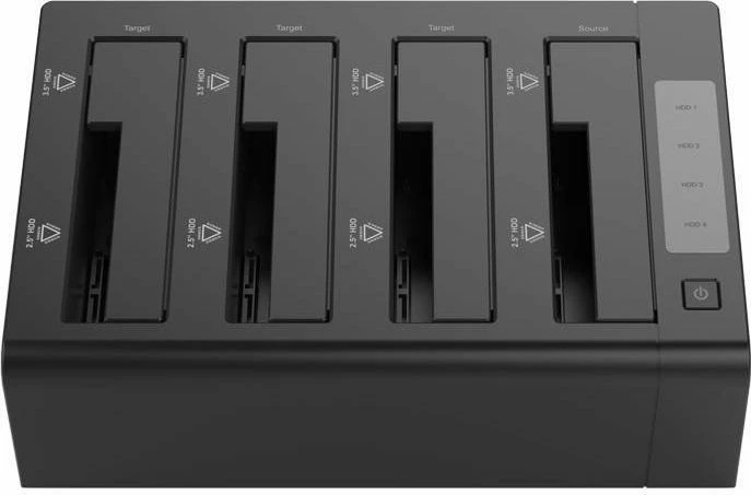 Docking station Orico 6648US3-C-V1-EU-BK-B, 4 slote 2.5\"/3.5\" SATA, USB 3.2 Gen 1, klonim pa kompjuter, e zezë