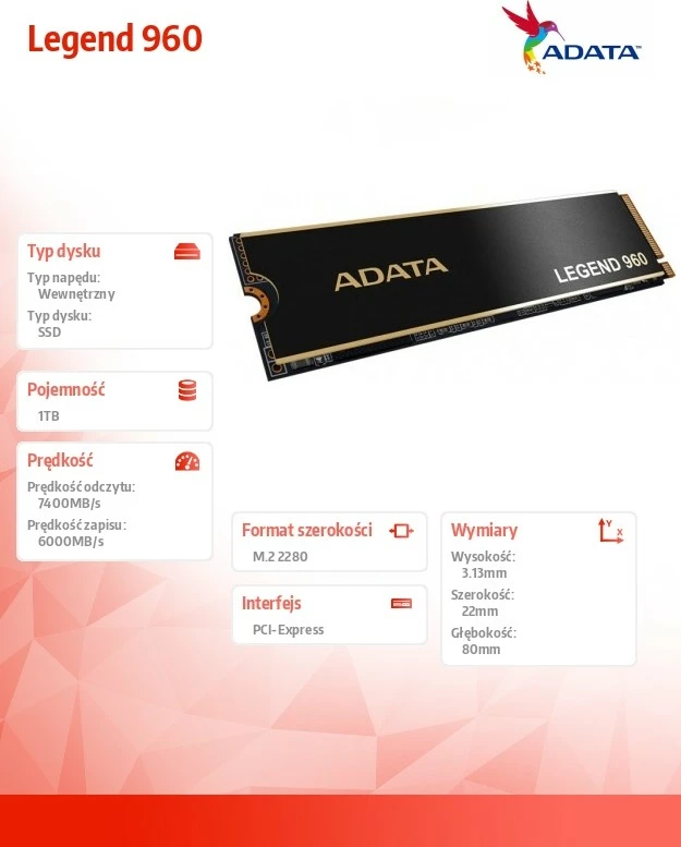 SSD Disk Adata Legend 960, 1TB, M.2 2280, PCIe 4x4