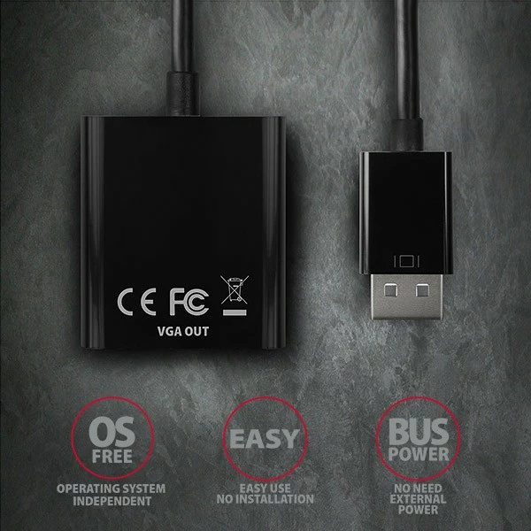 Adapter AXAGON RVD-VGN DisplayPort në VGA, FullHD, i zi