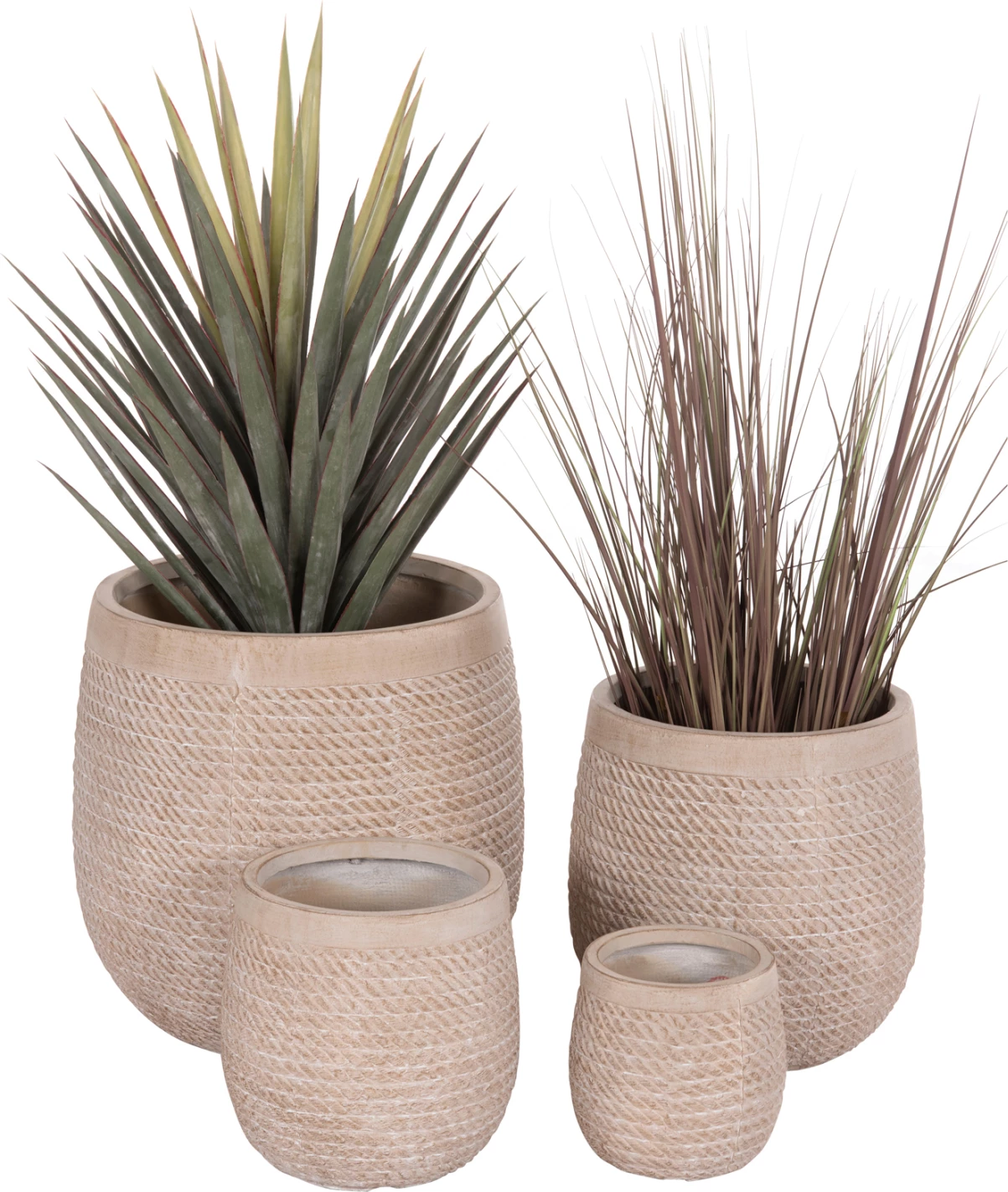 Set vazo të rrumbullakëta për kopsht, 4 copë, ngjyrë çimento fildishi, FH4722, diametër 54x54cm