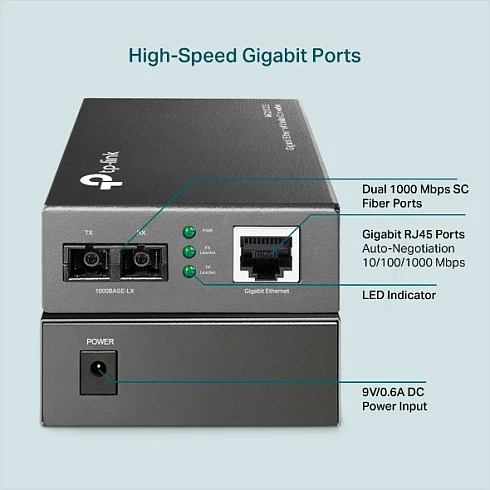 Media konvertues TP-Link MC210CS, Gigabit, 1000 Mbit/s, single-mode, SC, i zi