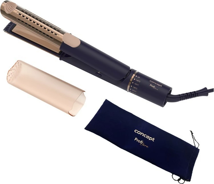 Drejtues flokësh, Concept, VZ8100, CoolAir, 140–220°C, pllaka qeramike, kabllo 2.5 m, blu navy/rozë gold, me kapak rezistent nxehtësisë dhe çantë