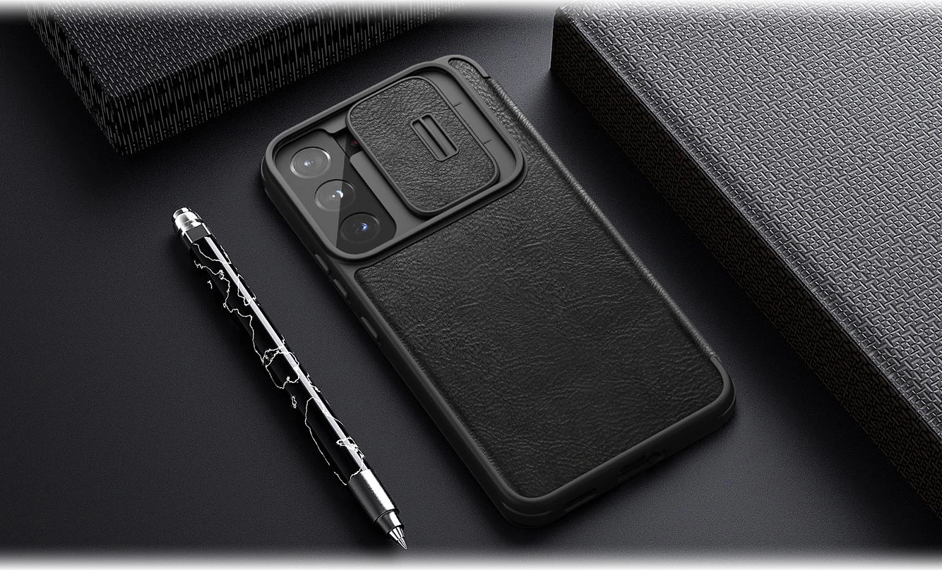 Mbështjellës Nillkin Qin Leather Pro Case për Samsung Galaxy S22+, me kapak dhe mbrojtës kamere, i zi