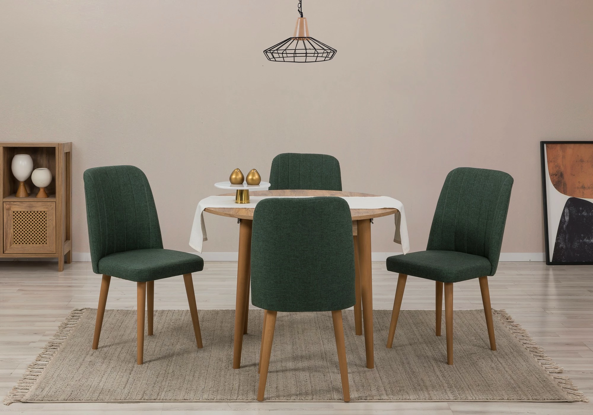 Set tavoline me karrige, zgjatshme, 5 pjesë, Skye Decor, Vina 1070, ngjyrë pishë Atlantiku, e gjelbër