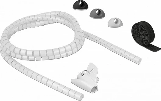 Set menaxhim kabllosh DeLOCK 18392, tub fleksibil spiral 6.5 mm, për tavolinë/mur, zi/gri/bardhë