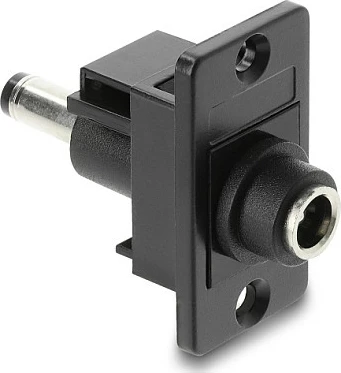 Adapter DC panel-mount DeLOCK 5.5x2.1mm femër në 5.5x2.1mm mashkull, i zi