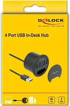 Hub USB DeLOCK 4-Port In-Desk USB 3.2 Gen 1 Type-A, 1.5 m, 5 Gbit/s, i zi