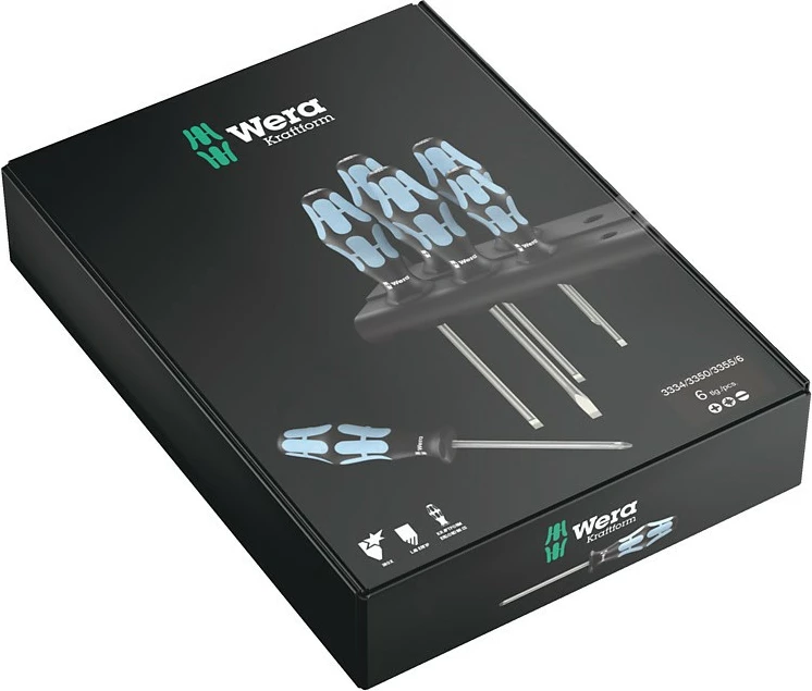 Set kaçavidash Wera 3334/3350/3355/6, 6 copë, çelik, kuti, zi/blu