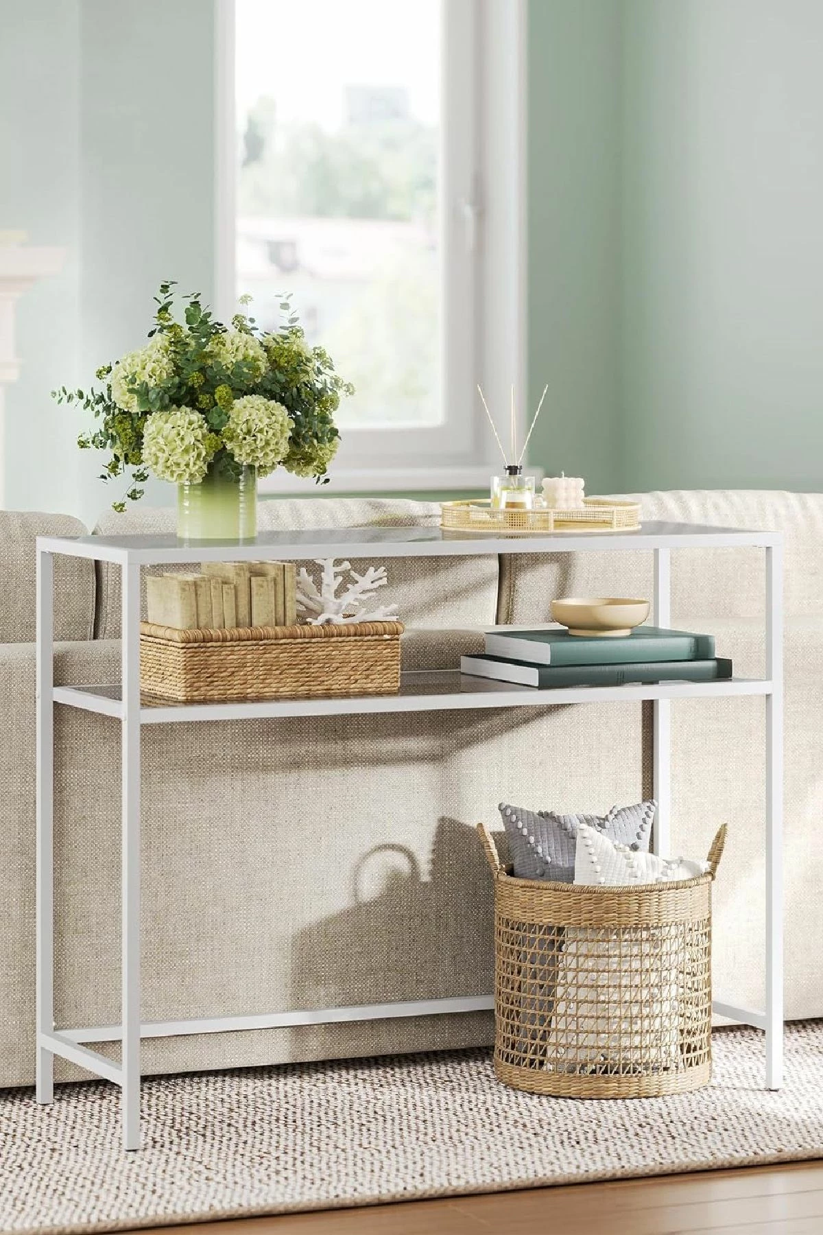 Komodë Skye Decor, e bardhë, xham i temperuar, 90x80x30cm