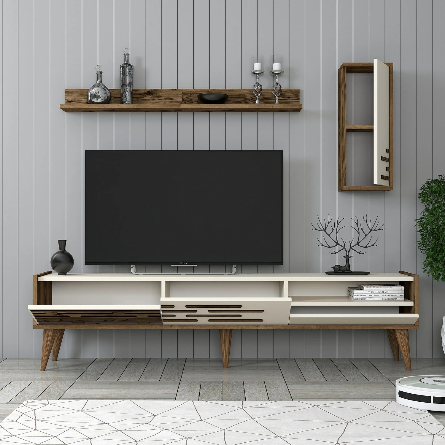 Njësi TV Skye Decor, Valensiya, ngjyrë arre dhe krem
