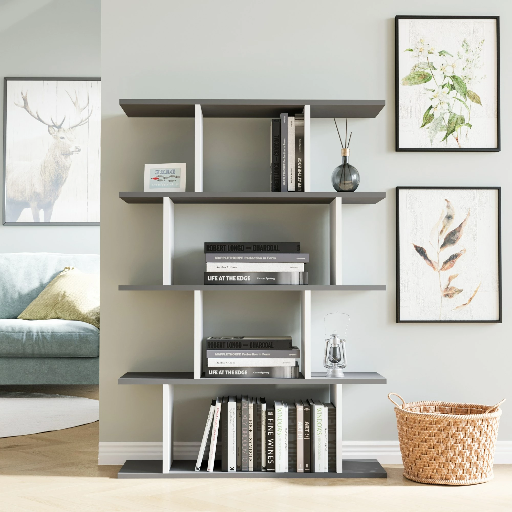 Raft librash Hanah Home, Harmon, bardhë-antracit