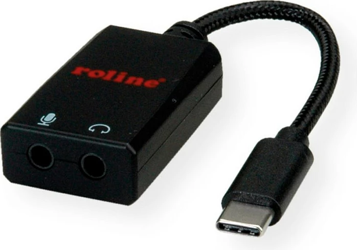 Adapter audio USB-C ROLINE 12.03.3209, 2x 3.5mm (kufje/mikrofon), 0.13 m, i zi