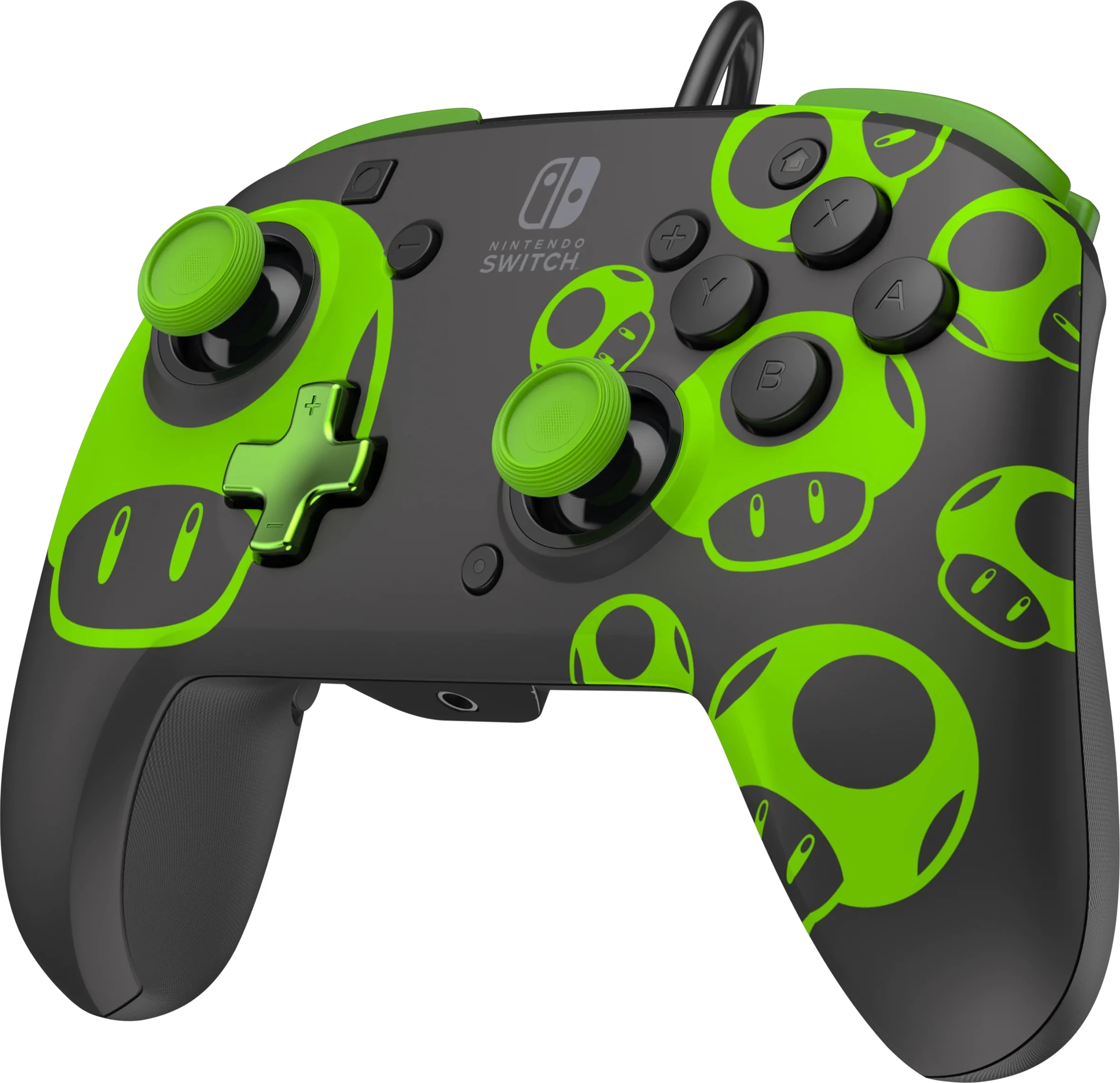 Kontroller i kablluar PDP Rematch Switch 2 & 1 1-Up Glow in the Dark, zi/jeshil