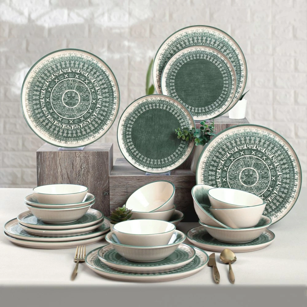 Set enësh për drekë, qeramikë, 24 copë, Hermia Concept, TY039124F030AD80M00MAET000, ngjyrë e gjelbër/krem