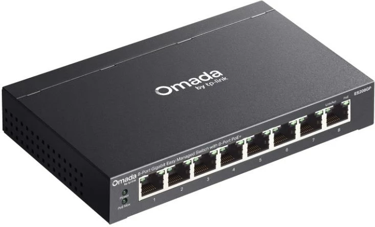 Switch TP-Link ES208GP 8-port Gigabit me PoE+ i menaxhueshëm, i zi