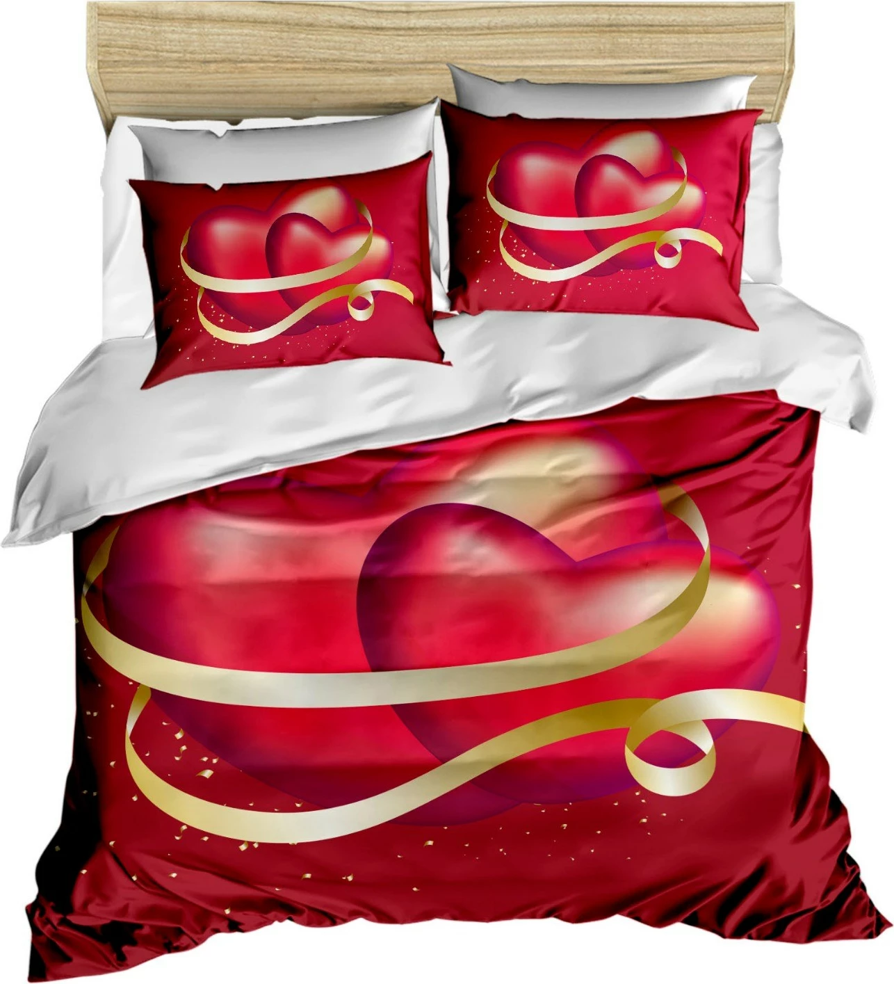 Set mbulesë për jorgan king size, L'essentiel, 3 pjesë, ngjyrë e kuqe, e bardhë, ari, 152