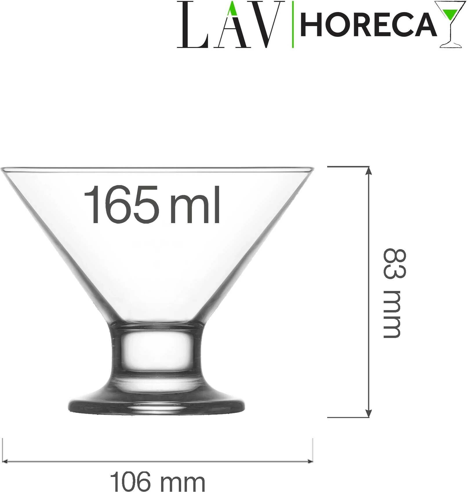 Kupë qelqi për akullore & ëmbëlsira LAV Florence 165 ml, transparente, set 12 copë