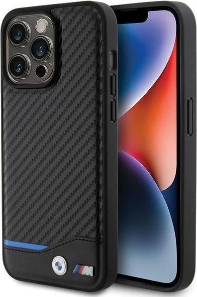Mbështjellës BMW Leather Carbon për iPhone 15 Pro Max, i zi