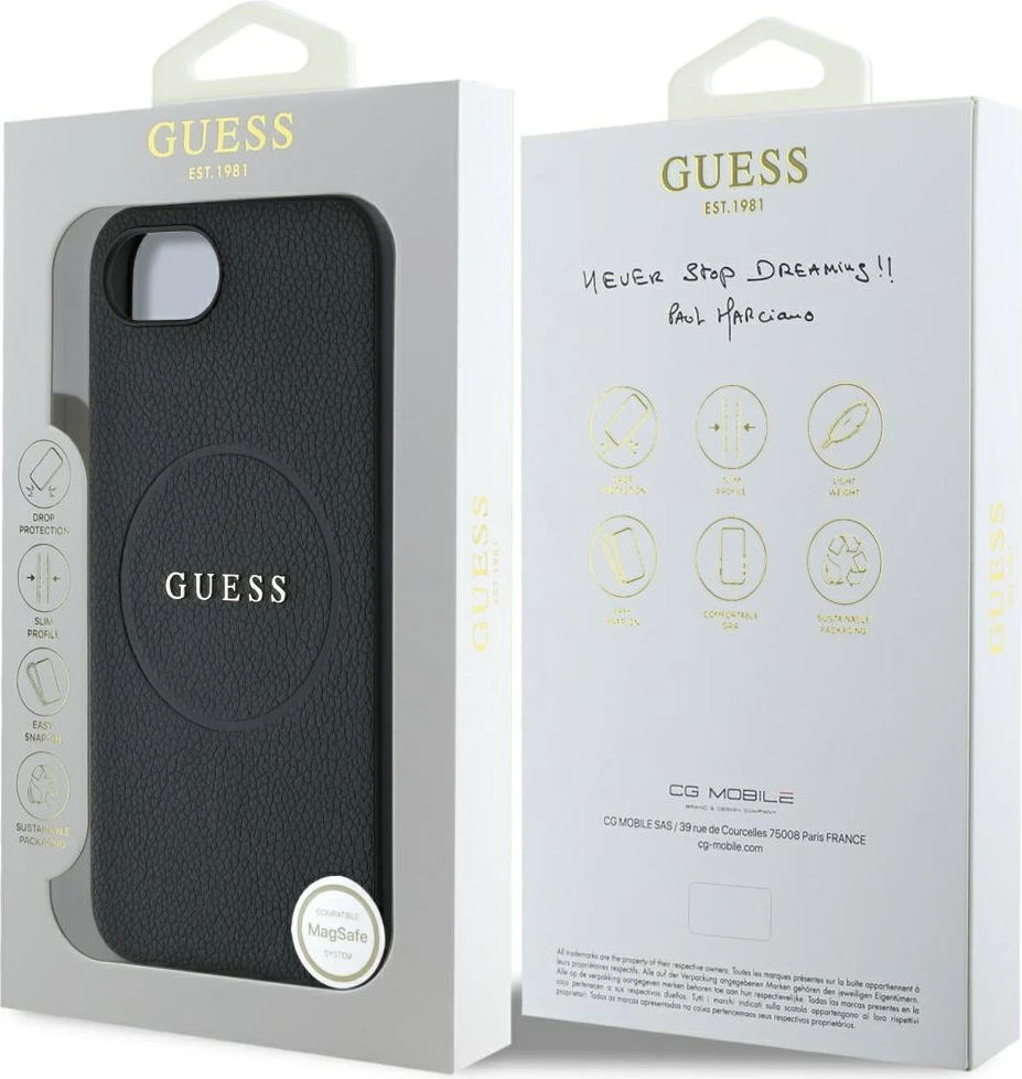 Mbështjellës, Guess, PU Grained Classic Logo, MagSafe, për iPhone 16e 6.1", i zi