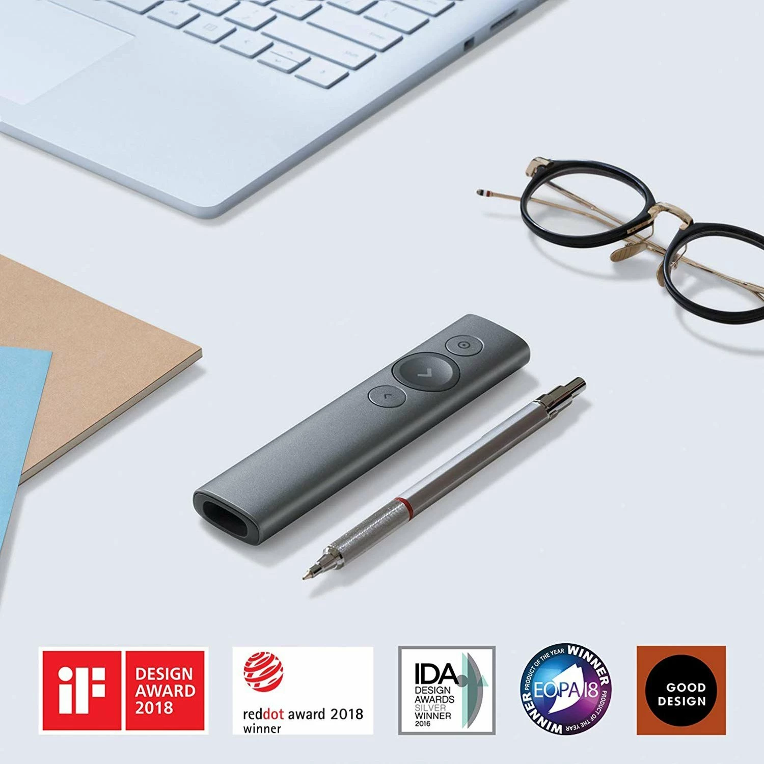 Telekomandë prezantimi Logitech Spotlight 910-004861 30 m Bluetooth/2.4 GHz me kasë, argjendtë
