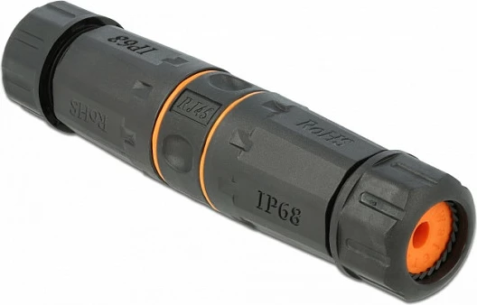 Lidhës kablli rrjeti DeLOCK RJ45 femër-femër, Cat6A, IP68, i zi